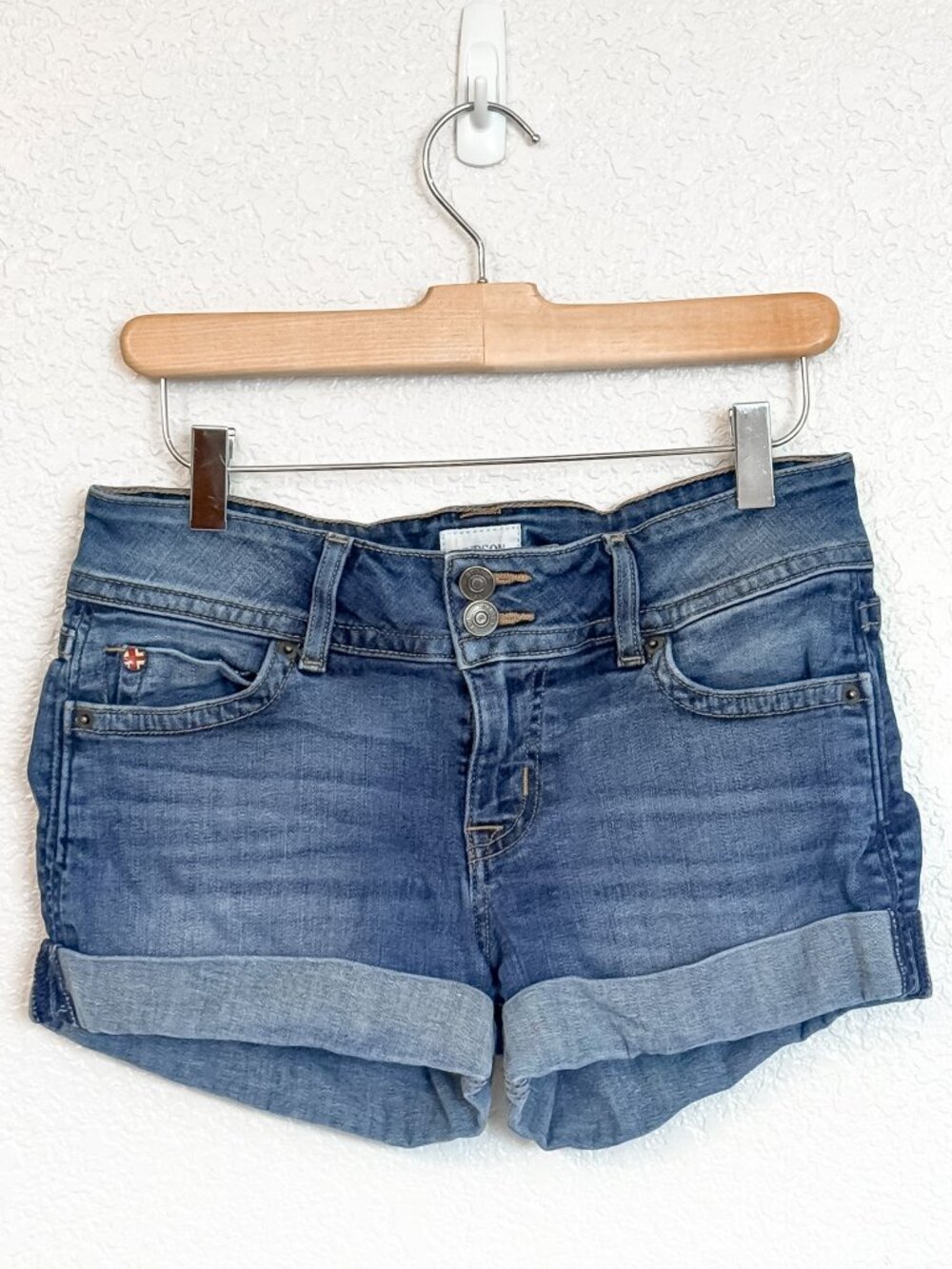 HUDSON Ruby Mid-Thigh Denim Shorts Women's 25 Blue Med Wash Stretch Cuffed